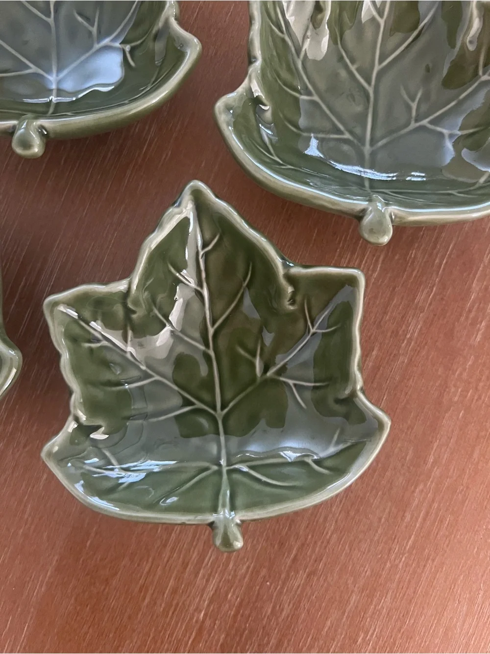Pottery Barn Leaf Dipping Bowls - Green Leaf Ceramic Set